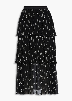 Maje - Tiered printed crepon midi skirt - Black - FR 42