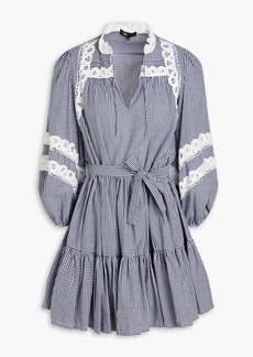 Maje - Lace-trimmed tiered gingham cotton mini dress - Blue - FR 36