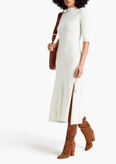 Maje - Lace-up ribbed wool-blend midi dress - White - FR 42