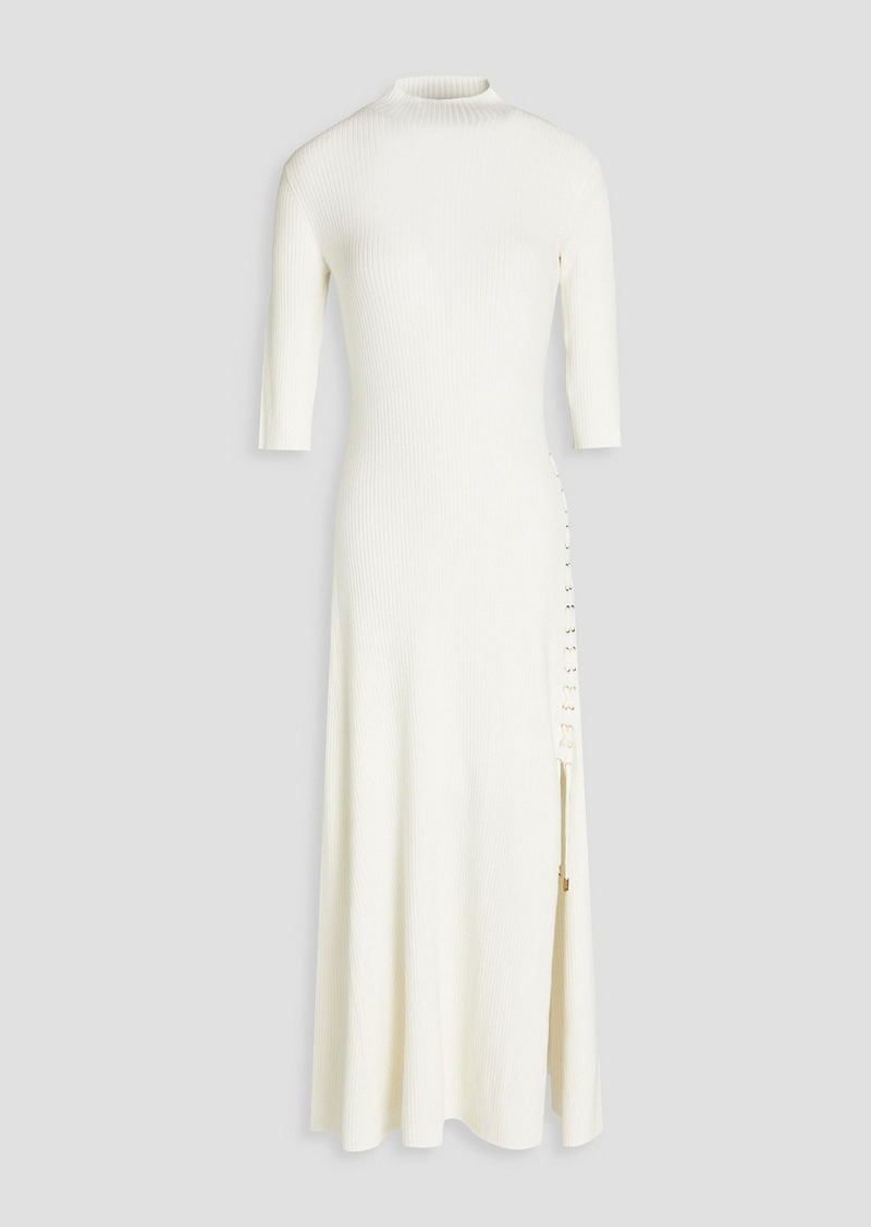 Maje - Lace-up ribbed wool-blend midi dress - White - FR 42