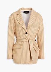 Maje - Pinstriped cotton and linen-blend blazer - Neutral - FR 36