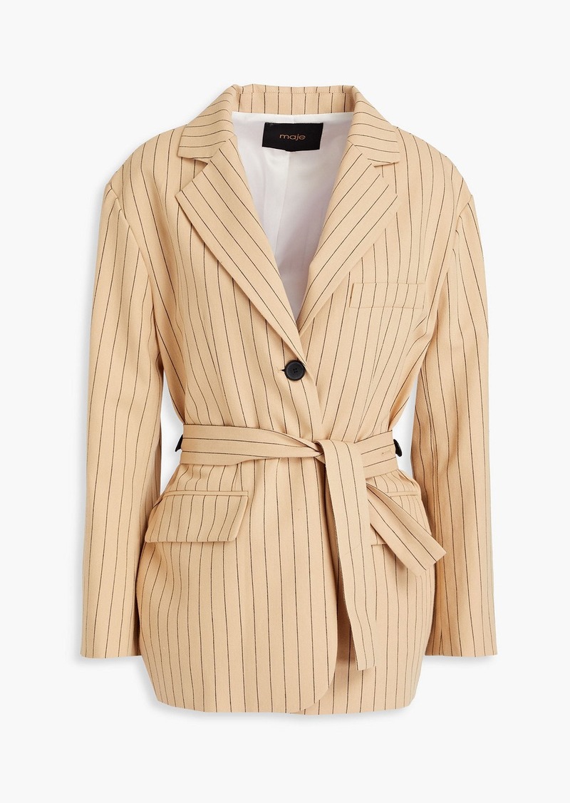 Maje - Pinstriped cotton and linen-blend blazer - Neutral - FR 34