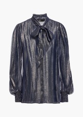 Maje - Pussy-bow metallic silk-blend chiffon blouse - Blue - 3