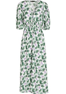 Maje - Shirred floral-print crepe midi dress - Green - FR 40