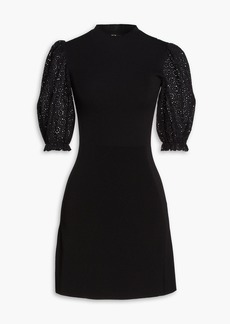 Maje - Broderie anglaise-paneled ribbed-knit mini dress - Black - FR 40