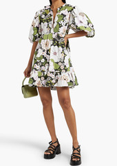Maje - Ruffled floral-print cotton-poplin mini dress - Green - FR 40