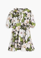Maje - Ruffled floral-print cotton-poplin mini dress - Green - FR 38