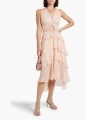 Maje - Ruffled metallic silk-blend crepon midi dress - Pink - FR 34