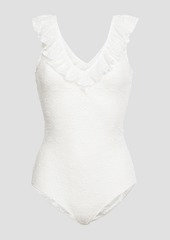Maje - Ruffled stretch-lace bodysuit - White - 1