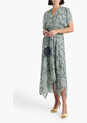 Maje - Shirred floral-print crepe midi dress - Green - FR 36