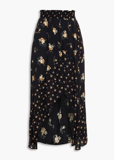 Maje - Shirred floral-print crepe midi skirt - Black - FR 40