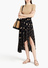 Maje - Shirred floral-print crepe midi skirt - Black - FR 42