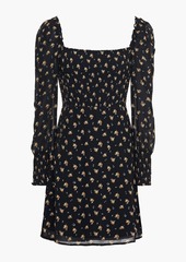 Maje - Shirred floral-print crepe mini dress - Black - FR 34