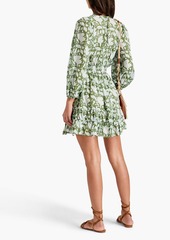 Maje - Shirred printed cotton-blend mousseline mini dress - Green - FR 42
