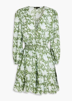 Maje - Shirred printed cotton-blend mousseline mini dress - Green - FR 42