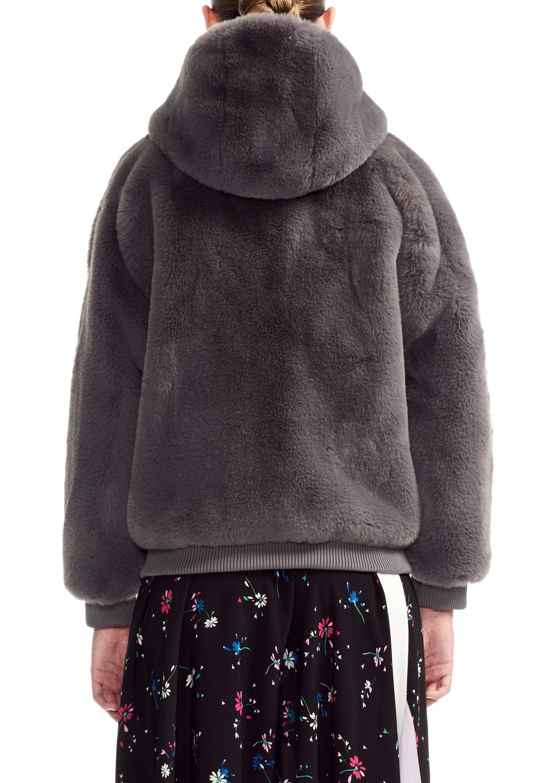 maje hooded faux fur jacket