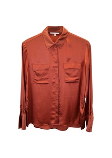 Maje Button Up Blouse in Orange Silk