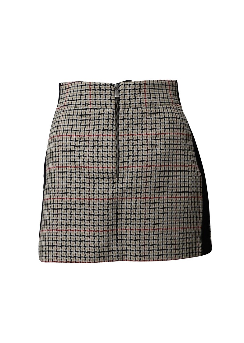 Maje Check Mini Skirt with Black Side Seam Panel in Beige Cotton