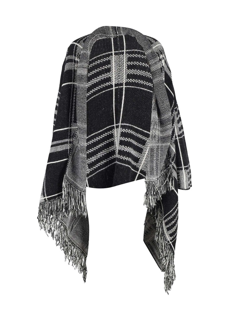 Maje Checked Fringed Poncho Wrap in Multicolor Nylon and Angora Blend