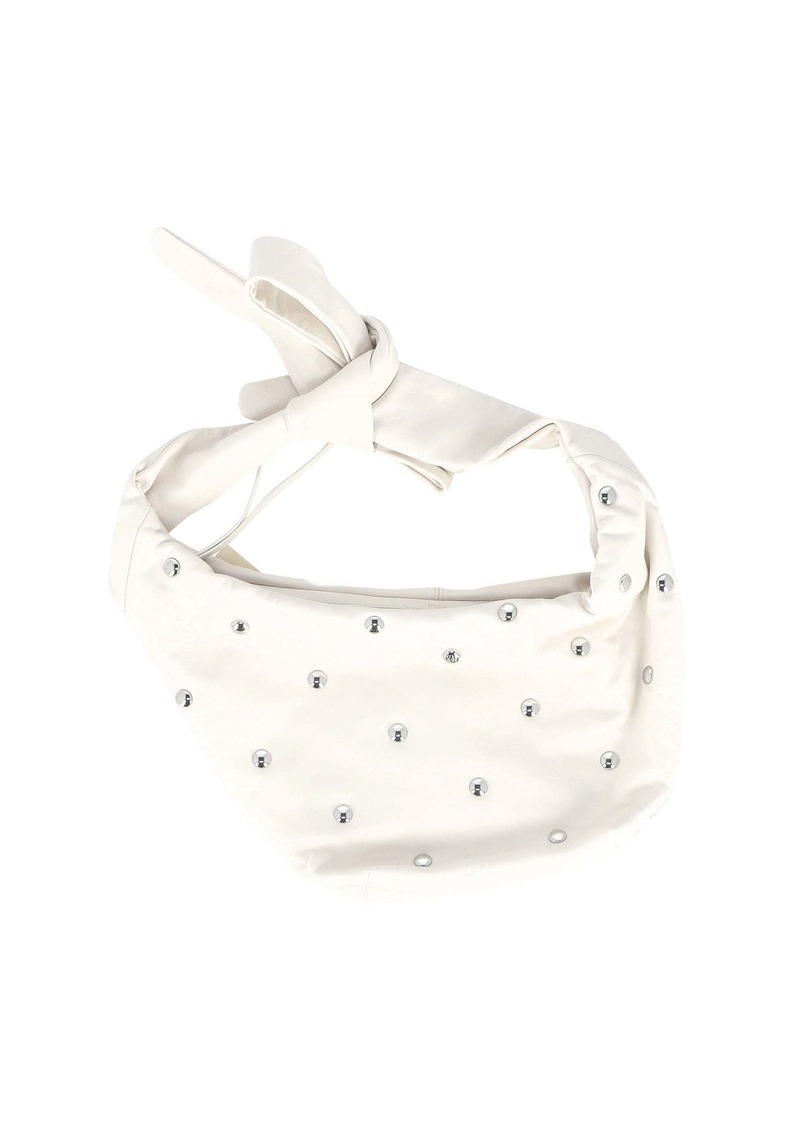 Maje Embellished Bow Bag in White Leather