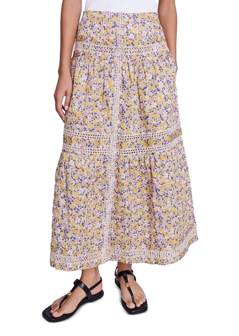 Maje Embroidered Floral Tiered Skirt