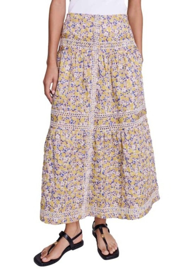 maje Floral Cotton Maxi Skirt