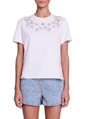 maje Floral Rhinestone Cotton T-Shirt