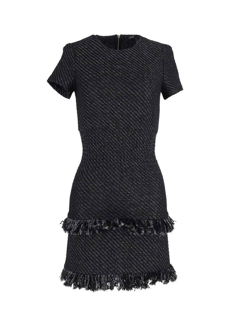 Maje Fringed Shift Dress in Charcoal Cotton