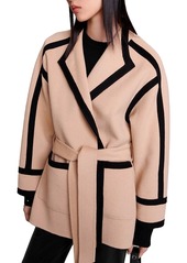 Maje Gicolora Contrast Trim Belted Coat