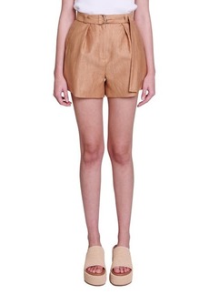 maje Iostan Belted Linen Blend Shorts