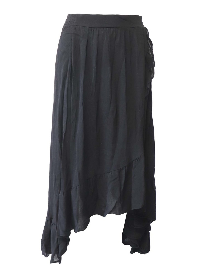 Maje Jonala Wrap-Over Crepe Midi Skirt in Black Viscose