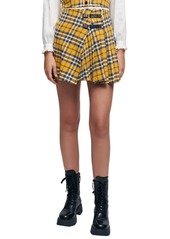 maje Joris Plaid Pleated Cotton Skirt in Yellow at Nordstrom