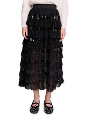 Maje Josephy Sequined Ruffled Maxi Skirt