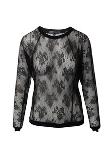 Maje Lace Pattern Scoop Neck Blouse in Black Nylon