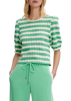 maje Marigny Stripe Open Stitch Short Sleeve Cotton Sweater in Natural at Nordstrom