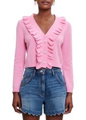 maje Molantti Ruffle Wool Blend Cardigan in Pink at Nordstrom