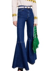 Maje Paflenco High Rise Flare Leg Jeans in Blue