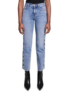 Maje Parfaite Lace Up Straight Leg Jeans in Blue