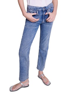 Maje Parfaiteye High Rise Cropped Straight Jeans in Blue