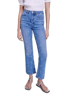 Maje Passion Embroidered Sun Flare Leg Jeans in Blue