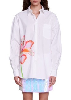 maje Placed Floral Cotton Button-Up Shirt
