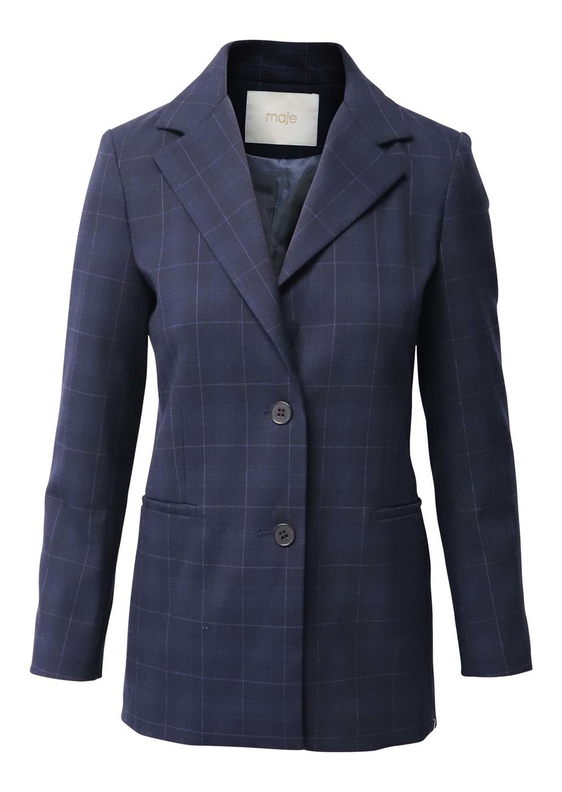 Maje Plaid Blazer Jacket in Navy Blue Polyester