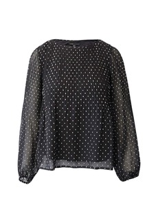 Maje Polka Dot Long Sleeve Blouse in Black Polyester