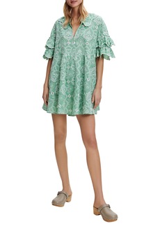maje Raberie Eyelet Ruffle Sleeve Cotton Dress in Light Green at Nordstrom