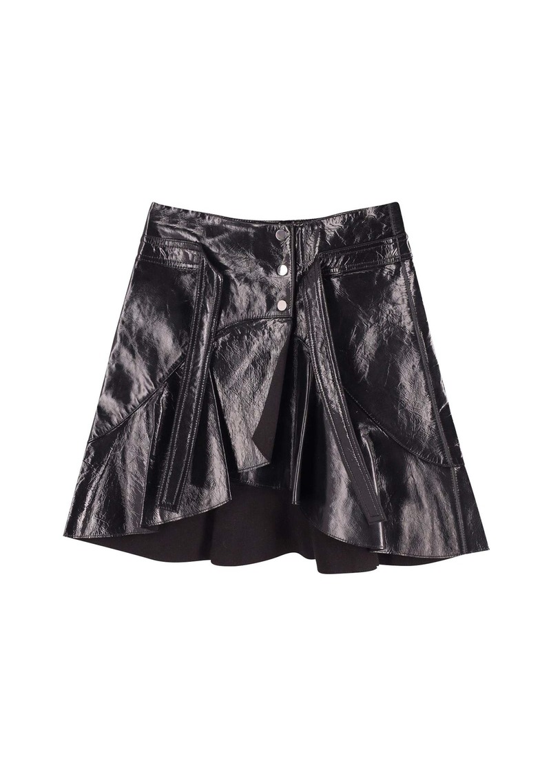 Maje Ruffle Skirt in Black Leather