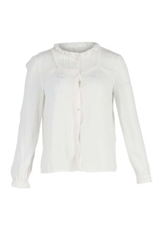 Maje Ruffled Buttoned Blouse in White Cotton