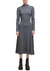 maje Rully Chain Link Detail Long Sleeve Sweater Dress in Grey at Nordstrom