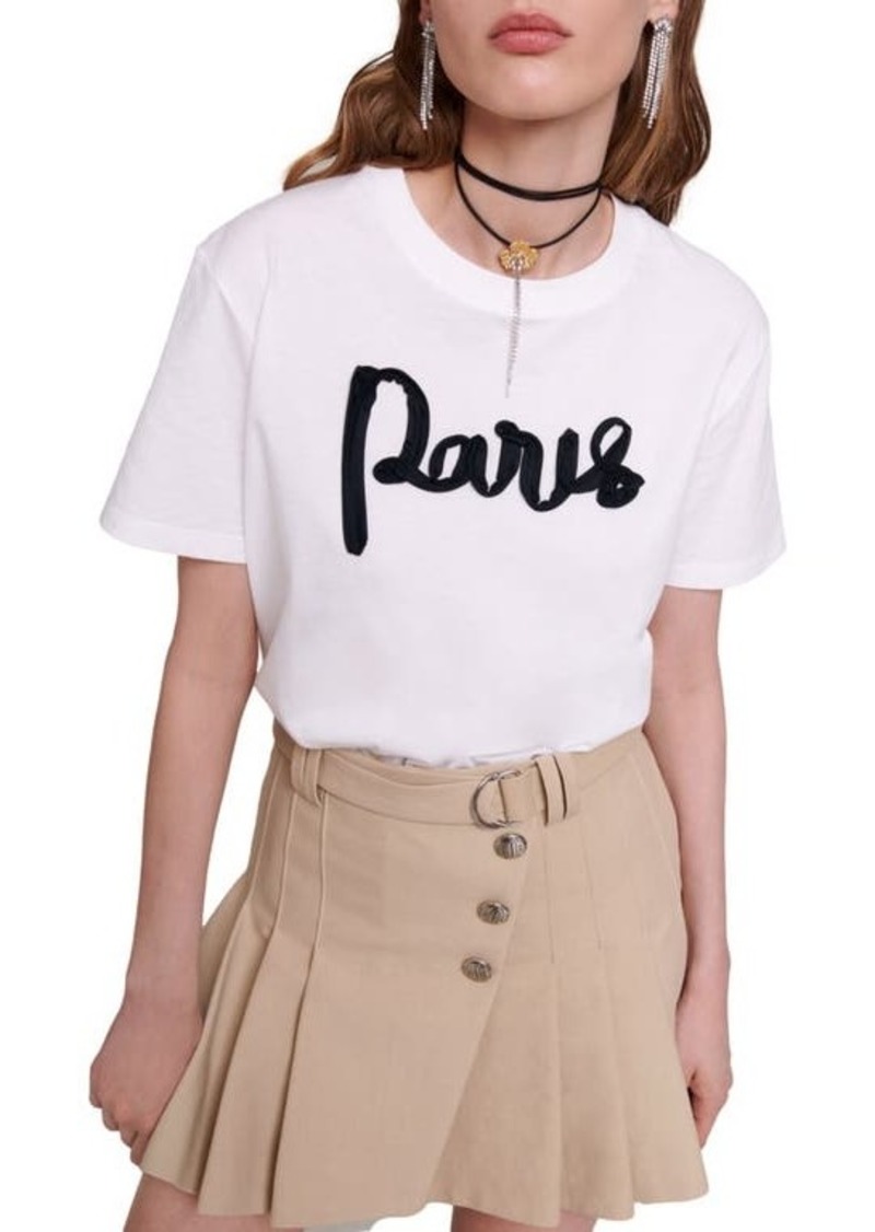 maje Tamina Paris Ribbon Cotton T-Shirt