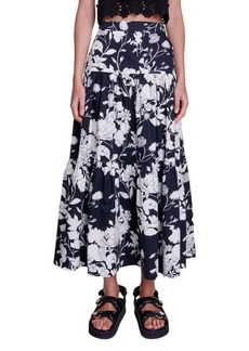 maje Tiered Floral Cotton Maxi Skirt