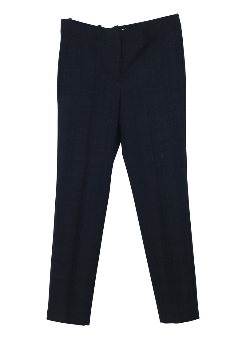 Maje Windowpane Checked Slim Fit Pants in Navy Blue Polyester